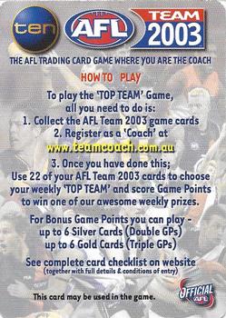 2003 Team Zone AFL Team - How to Play Promos #20 Simon Cox Back